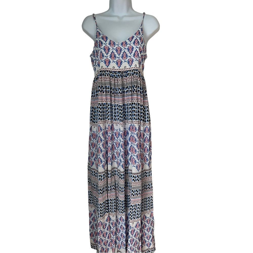 Somedays Lovin Meadow Block Boho Printed White Blue Maxi Dress Revolve size XS